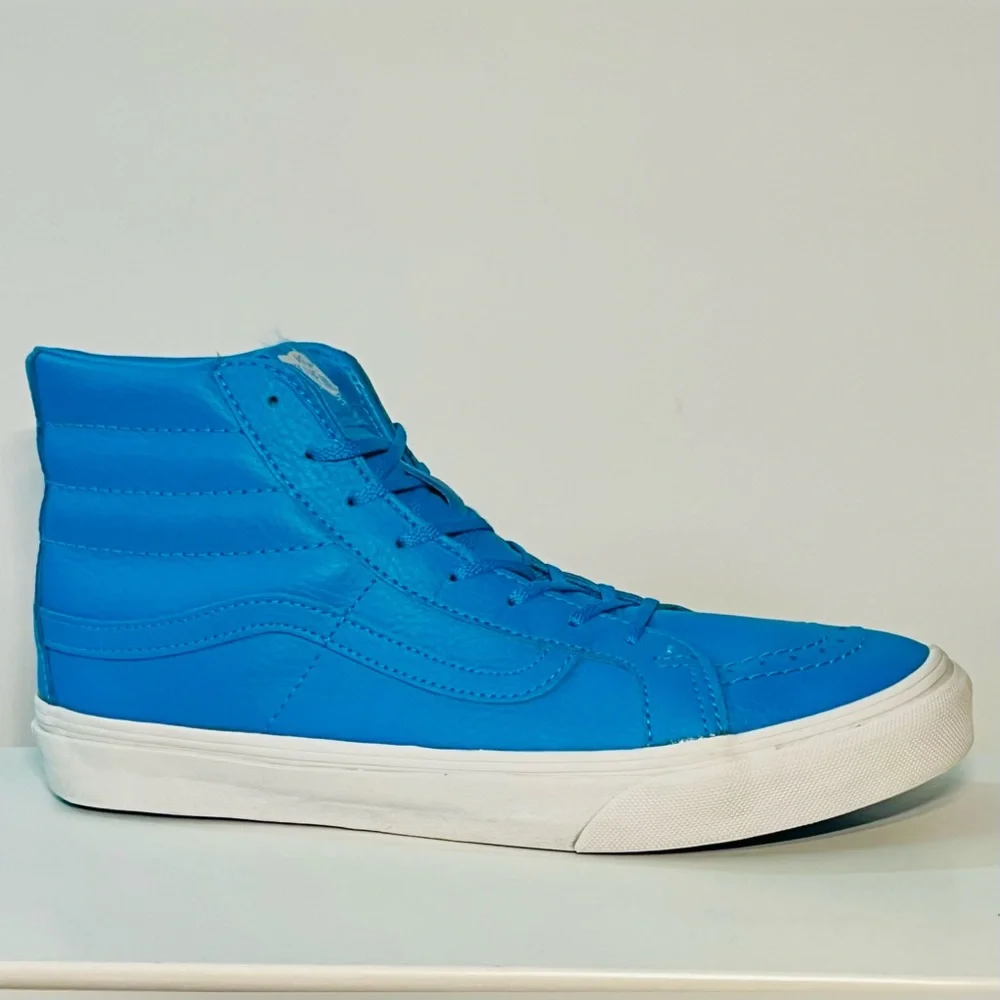 Vans Neon Blue Sk8 Hi Leather Skate Shoes